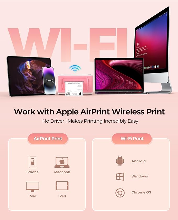 MUNBYN Wireless Thermal Printer, Wi-Fi Shipping Label Printer Compatible with AirPrint iPhone iPad macOS Android Windows Chromebook Etsy Ebay USPS for Small Business Home Use