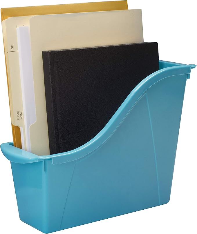 Storex Small Book Bin – Interlocking Plastic Organizer for Home, Office and Classroom, Teal, 6-Pack (71114U06C)