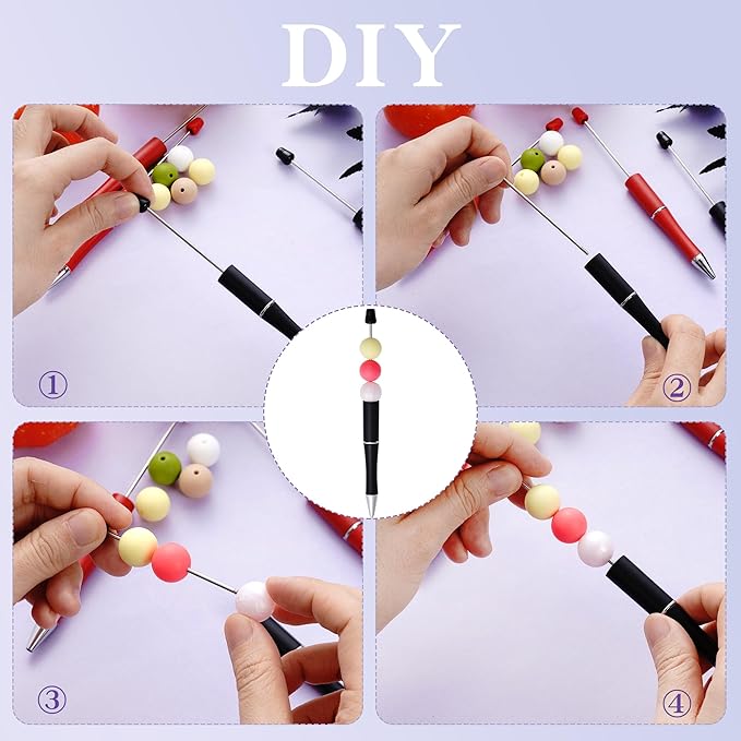 jiebor 30Pcs Halloween Beadable Pens Plastic Bead Ballpoint DIY Cute Cool Pens Black Ink for Women Men Bridal Graduation Gift Office Supplies Black White Red
