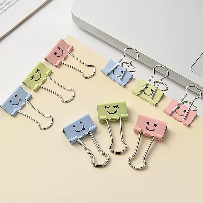 Smiling Face Binder Clips Small, 20 Pcs Colored Binder Clips Assorted Color (19mm), Cute Emoji Paper Clamps for Office, School and Home, Fun & Decorative Orange Paper Clips Gift