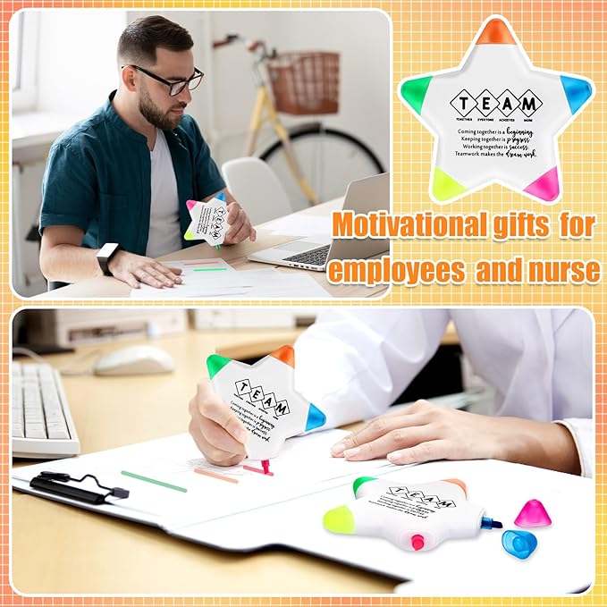 30 Pcs Star Highlighters Team Gifts Inspirational Marker Pens Motivational Fluorescent Thank You Gifts Valentines Employee Appreciation Bulk for Coworkers Office Staff