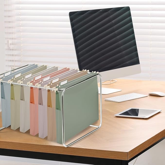 gisgfim 16 Pack Plastic Hanging File Folder Letter Size 1inch Expanding File Folders with Tabs Extra Capacity Hang Folders Heavy Duty for Filing Cabinet Designed for Bulky Files Morandi Colors