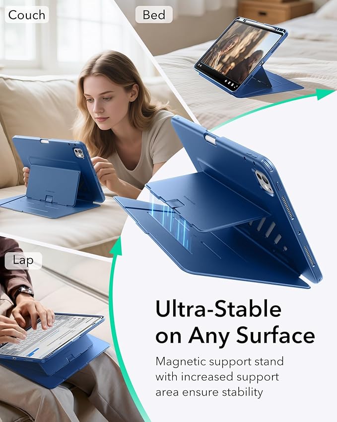 ESR for iPad Pro 13 Inch Case (M5/M4) 2025/2024, Vertical Stand Cover, Multi Stand Angles, Ultra-Stable Case with Pencil Holder, Flip Series, Blue