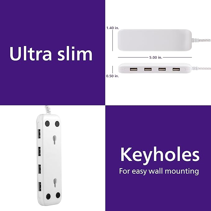Philips 24W USB Extension Cord Power Strip Charging Station, for IPhone 11/Pro/Max/XS/XR/X/8, iPad Pro, Samsung Galaxy S10/S9/Plus, Google Pixel, USB-A, 6 ft. Braided Cord, DLK2506/27