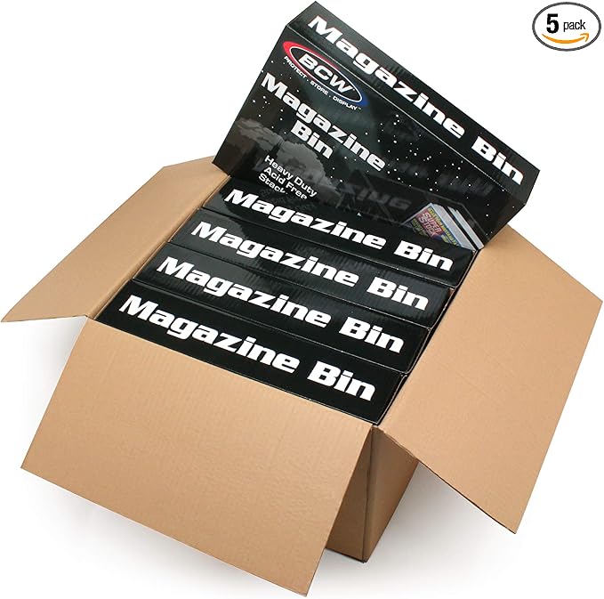BCW Magazine Document & Comic Book Storage Bins | Durable Magazine Bin | Magazine Storage Box for Sorting and Organizing | Heavy Duty & Stackable Plastic - Fits all Comics (5 Pack)