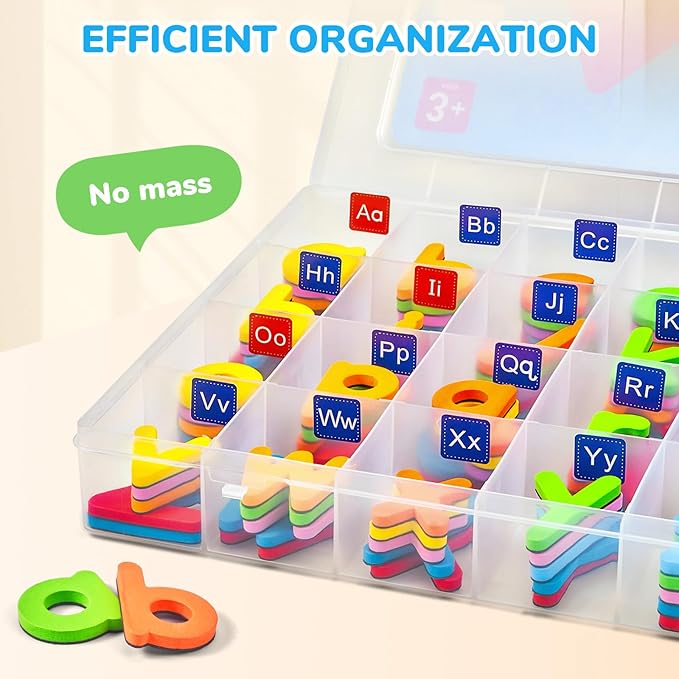 JoyCat Classroom Magnetic Letters Kit Colorful 234 Pcs with Double - Side Magnet Board - Foam Alphabet Letters for Preschool Kids Toddler Spelling and Learning - Fridge Magnets ABC Education Toys