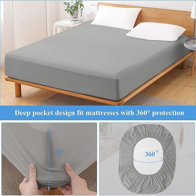 Softhour 2 Pack Full Premium Waterproof Mattress Protector, Soft Breathable Mattress Pad Cover, Noiseless Waterproof Bed Cover - Stretch to 21"" Fitted Deep Pocket Mattress Protection Cover-Dark Grey