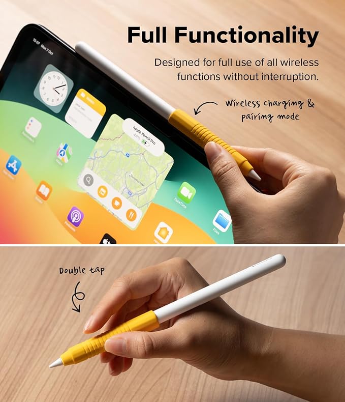 Ringke Silicone Drafting Grip Holder Compatible with Apple Pencil 2nd Generation, Apple Pencil USB-C and Apple Pencil Pro Case, Perfect Grip Silicone Protective Cover Sleeve Accessories - Yellow