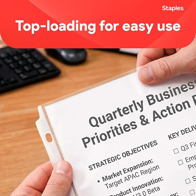 Staples Sheet Protectors, 8.5" x 11" – Top-Loading Clear Page Protectors, 2.4 Mil Standard Weight, 200-Pack