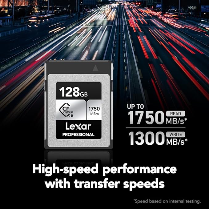 Lexar 128GB Professional CFexpress Type B Silver Series Memory Card, for Photographers, Videographers, Up to 1750/1300 MB/s, 8K Video (LCXEXSL128G-RNENG)