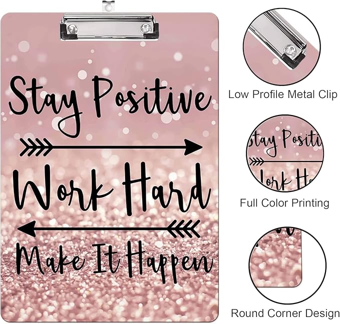 Fashion Clipboard, A4 Letter Size Wooden Decorative Clipboards for Teacher, Nurse, Doctor,Student and Kids, Cute Design for Standard Size 12.2" x 8.9" (C-Stay Positive)