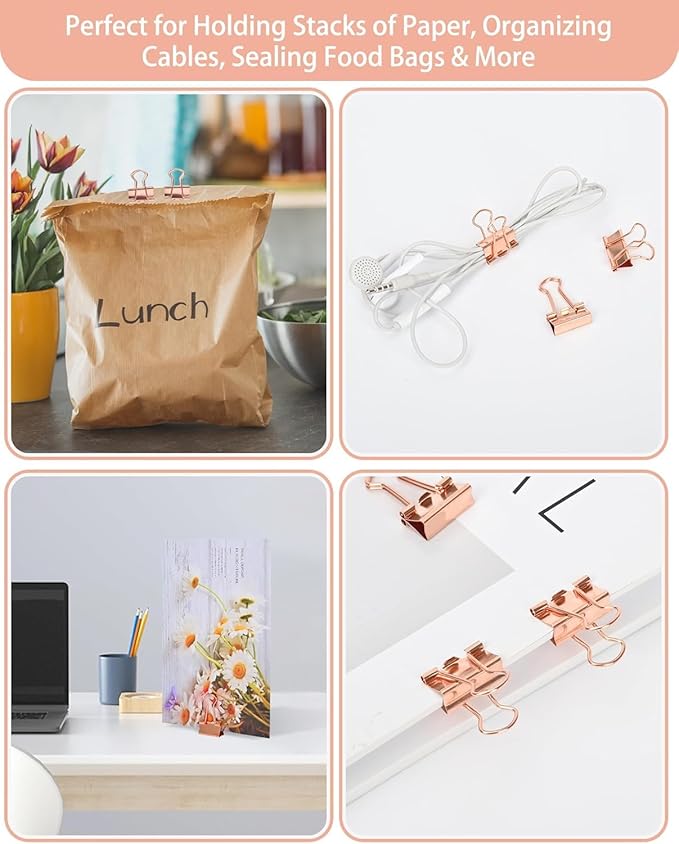 CUARUSUIKA Binder Clips Set,40Pack, 1 in Small Clip, Paper Clips for Office, Home, School, Crafts, Business(Rose Gold)