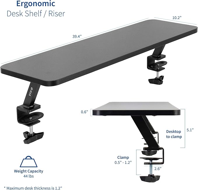VIVO Black Clamp-on Large 40 inch Ergonomic Desk Shelf, Dual Computer Monitor and Laptop Riser Stand - Desk Organizer for 2 Screens STAND-SHELF40B