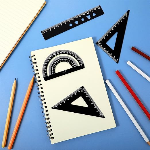 Metal Ruler Set 4Pcs Black Aluminum Alloy Triangle Rulers Straight Edge Ruler Geometric Protractor & Geometry Rulers Set for Drawing Drafting Supplies for Students Kids