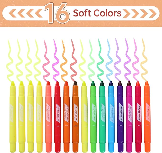 Bible Highlighters and Pens No Bleed, 16 Pack Assorted Colors Gel Highlighters for Bibles, Bible Markers Study Kit Journaling Office Supplies (Vibrant colors)