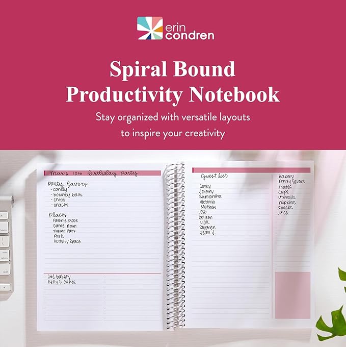 Erin Condren 7" X 9" Spiral Bound Productivity Notebook - Kaleidoscope, Functional 160 Lined Page and 80Lb Thick Paper Spiral Notebook, Stickers Included