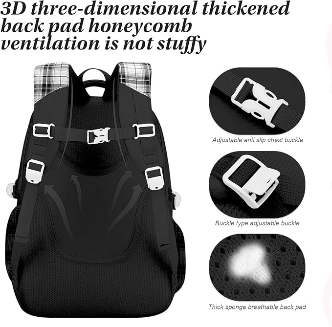 3PCS Girls Backpack Set for School - Cute Kids Bookbag with Lunch Box & Pencil Case, Stylish Backpack Combo for Girls Preschool Elementary Middle High School Students Teens Black