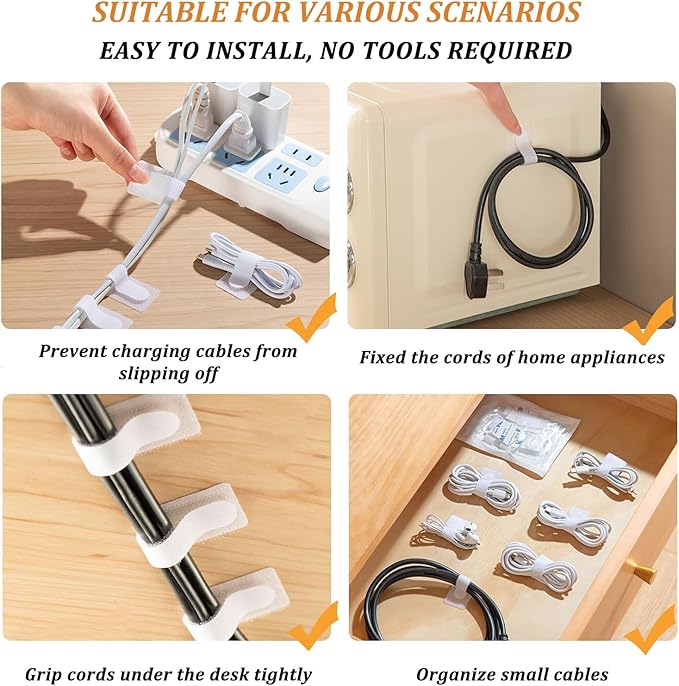 36PCS Cable Organizer Hook and Loop Cable Ties, Self Adhesive Hook and Loop Cable Straps Sticky-back Cable Management Cord Organizer Cable Clip for Household & Office Essentials (Black*36)