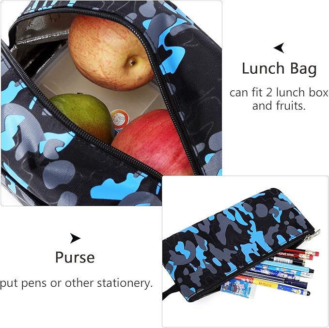 goldwheat School Backpack for Boys Cool Camouflage Bookbags with Lunch Box Pencil Case 3pcs for Middle School