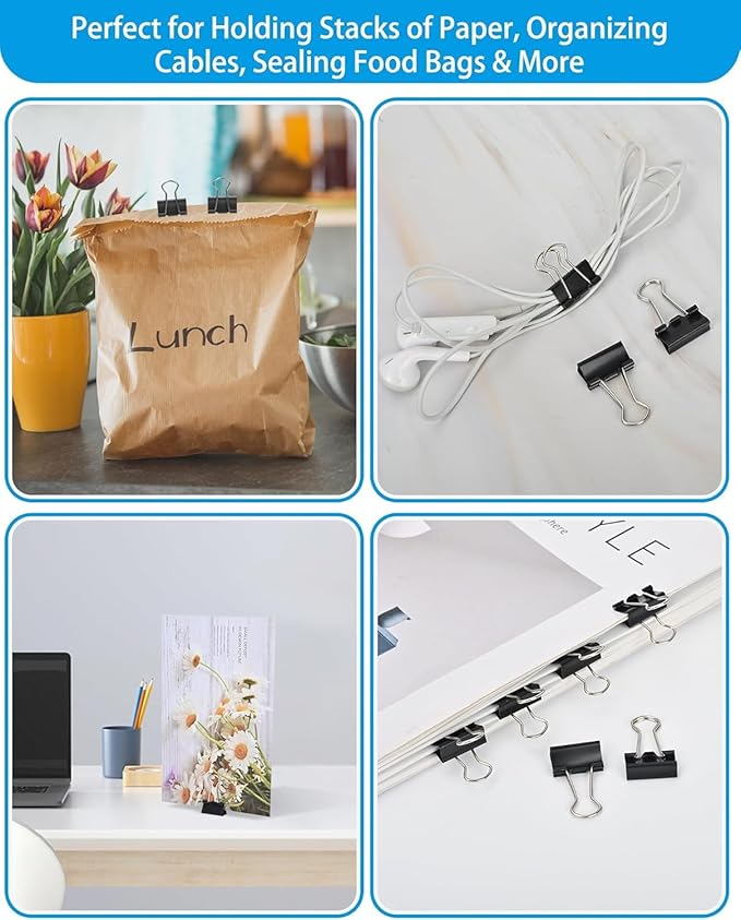 CUARUSUIKA Binder Clips Set,40Pack, 1 in Small Clip, Paper Clips for Office, Home, School, Crafts, Business(Black)