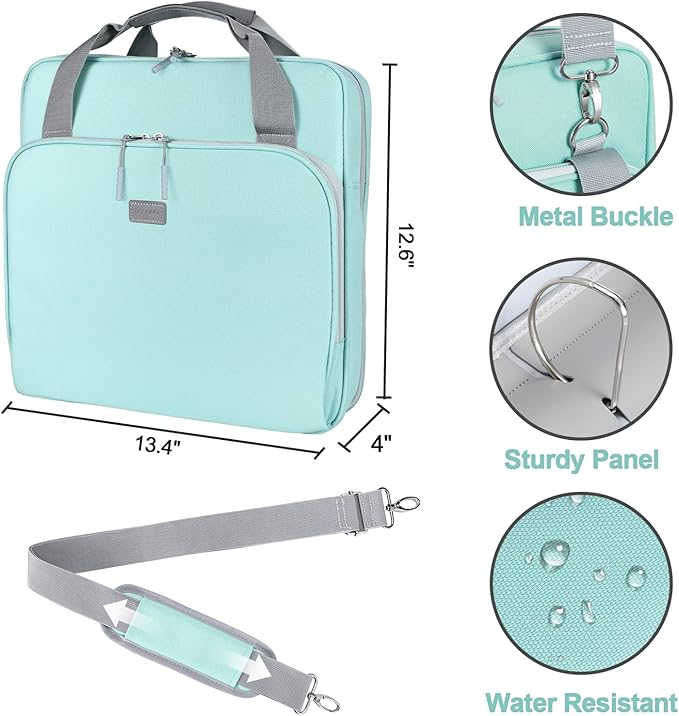 3 Inch D-Ring 3 Ring Zipper Binder, Binder with Strap 700 Sheet Capacity & Multi-Pockets School and Office Organizer, Compatible with 13-Inch MacBook(Patent Design Light Blue)