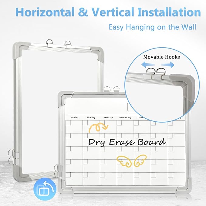 Whiteboard Calendar Dry Erase Calendar for Wall, 16" x 12" Small Magnetic Dry Erase Board Hanging Double-Sided, Calendar Whiteboard for Drawing, Kitchen, Planning, Memo, Home, Office