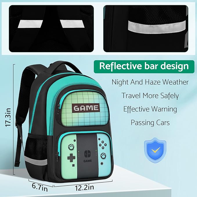 Kids Backpack For Boys，Gamer Boys Backpack For Children Teens Elementary Middle School, 17″ Students Bookbag