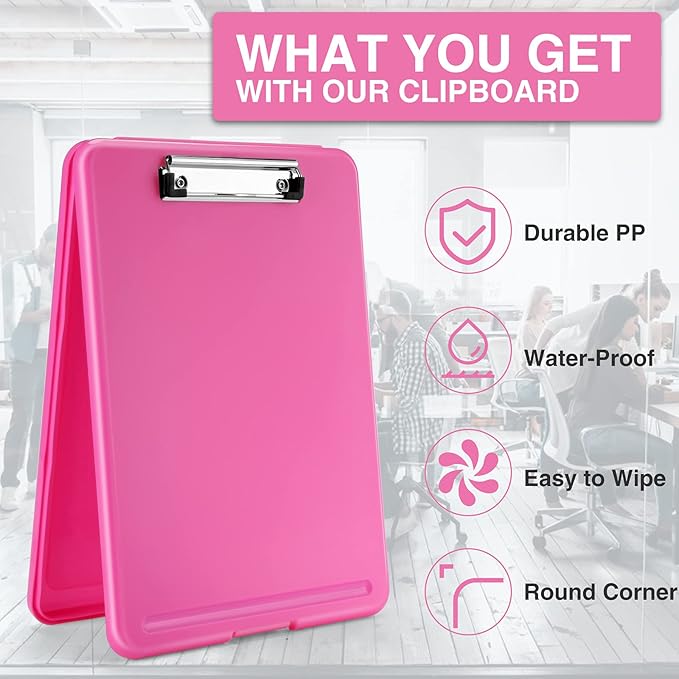 Sooez Clipboard with Storage, Plastic Storage Clipboards with Low Profile Clip, Nursing Clip Boards Foldable, Hanging Clipboard Case for Work, Teacher, Classroom Must Haves, Office School Supplies
