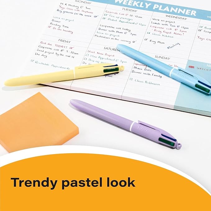 BIC 4-Color Pastel Ballpoint Pen with Soft-Touch Barrel and 1.0 mm Medium Point, 3-Count in Assorted Ink