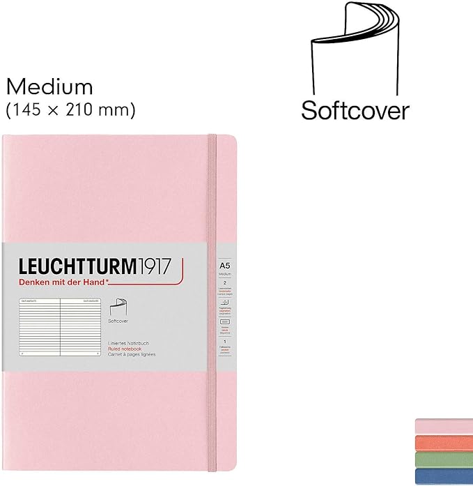 LEUCHTTURM1917 - Notebook Softcover Medium A5-123 Numbered Pages for Writing and Journaling (Ruled, Bellini)