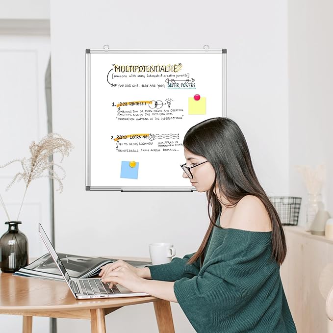 WALGLASS Double-Sided White Board, 24" x 24" Dry Erase Board Magnetic Whiteboard for Wall, Hanging Mounted Whiteboard Silver Aluminium Frame for Home, School, Office, Kitchen