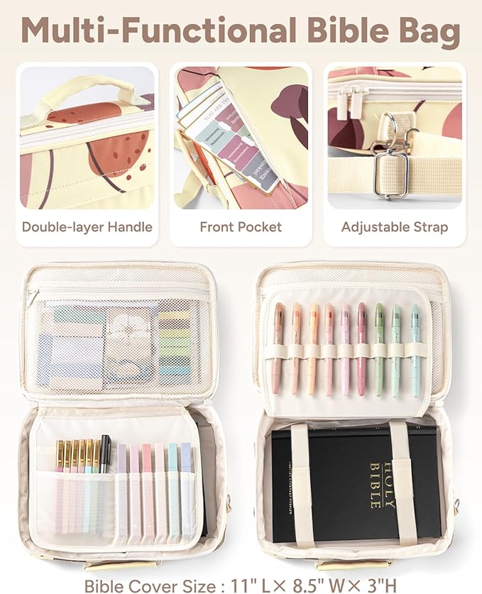 WEMATE 76 PCS Bible Study Supplies with Case, 15 No Bleed Highlighters and Pens, Washi Tape, Transparent Sticky Notes, Prayer Cards, Annotation Journaling Kit Christian Gift for Women
