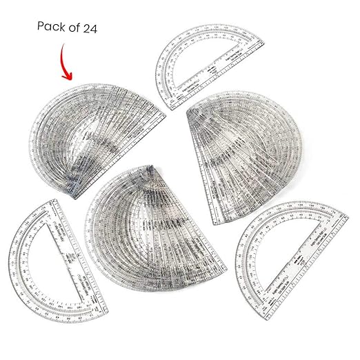 hand2mind Clear 6” Safe-T Protractor Set, 180 Degree Protractor for School, Clear Plastic Protractor Ruler, Geometry Tools, Protractors Bulk for Classroom, Math Teacher Supplies (Set of 24)