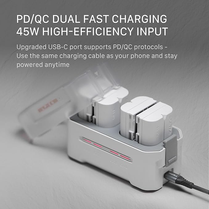 Tilta NP-FZ100 Charging Station Battery Kit, 4-Slot 45W PD USB-C Fast Charger | Compatible with Sony NP-FZ100 Batteries | Portable EDC Travel Charger, 2 Batteries - Off White