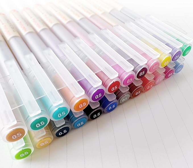 Gel Pens 24 Colors, Ball Point Pens Fine Point, 0.5 mm Ink Pen, Note Taking Pens for Japanese Korean Office School Stationery Supplies (Assorted, 24 Colors)