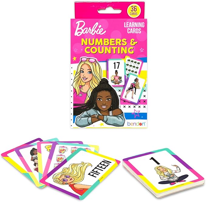 Barbie Flash Cards Set Toddler Kids - Bundle with 36 Math Flashcards Featuring Numbers for Pre-K Boys, Girls Plus Stickers, More | Barbie Learning Toys
