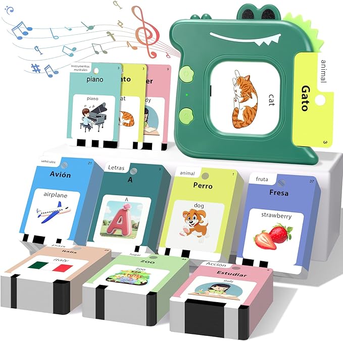 Spanish and English Talking Flash Cards for Toddlers 1 2 3 4 5 6 Year Olds, 420 Sight Words, Montessori Learning Toys, Pocket Speech Therapy Toys, Sensory Preschool Educational Birthday Gift