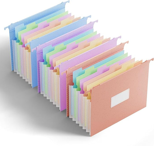 ANSOOK Hanging File Folders Letter Size,7 Pockets Expandable Accordion File Folder Organizer,3 Pack Extra Capacity File Folders Hanging with Tabs,Wheat Straw File Cabniet Folders for Office School