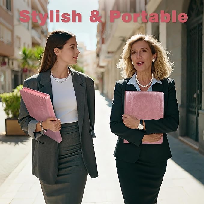 AZXCG Leather Padfolio for Women,Zippered Padfolio with 3 Ring Binder,Business Portfolio Organizer for Women with A4 Writing Pad Holder, Portfolio Binder for Meeting,Gift for Valentine's Day