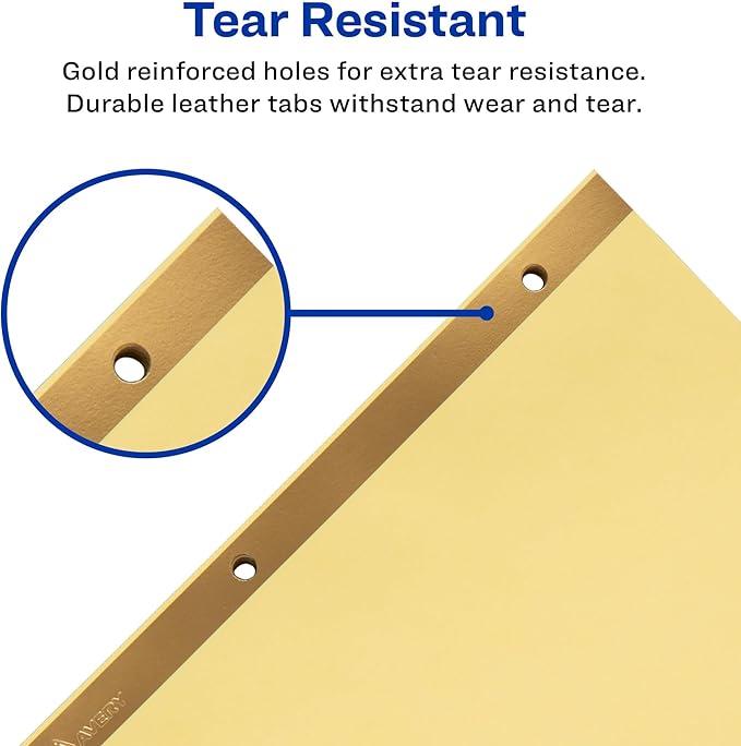 Avery Gold Reinforced Leather Tab Dividers, 31-Tab, 1-31, Letter Size, Black, 31 per Set (11352) (Pack of 12)