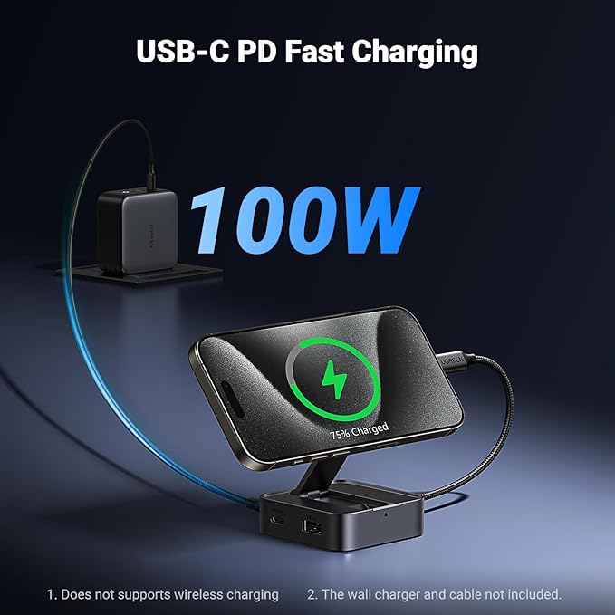 UGREEN USB C Hub, 4-in-1 Magnetic Adapter 4K@60Hz, 100W PD Charging, USB-A and USB-C Data Ports, Foldable Portable Adapter for iPhone 17/16/15 Series, Galaxy S25 and More