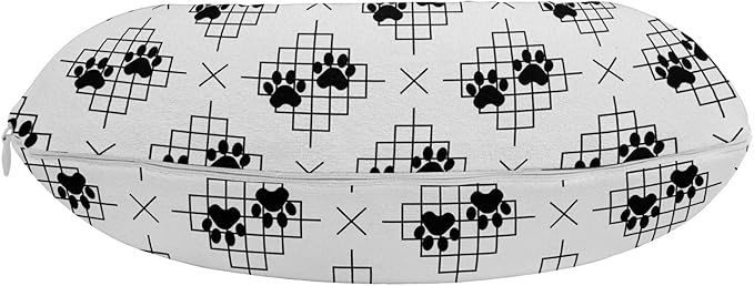 Ambesonne Paw Print Travel Pillow Neck Rest, Greyscale Art of Modernistic Design Squares X Shapes and Animal Feet, Memory Foam Traveling Accessory for Airplane and Car, 12", Charcoal Grey and Pearl