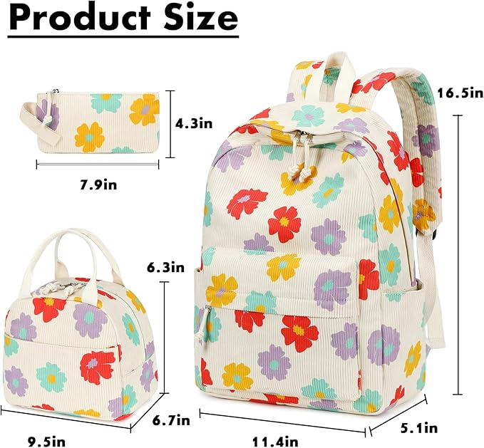 Bluboon School Backpack Set Girls Womens Laptop Bookbag Casual Daypack Fits 15 inch Laptop with Lunch Tote Bag and Pencil Bag