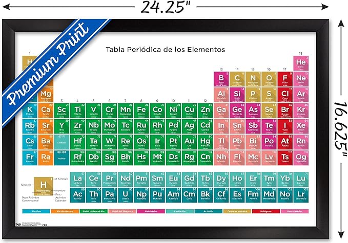 Trends International Periodic Table Of Elements - Spanish Wall Poster, 14.725" x 22.375", Black Framed Version
