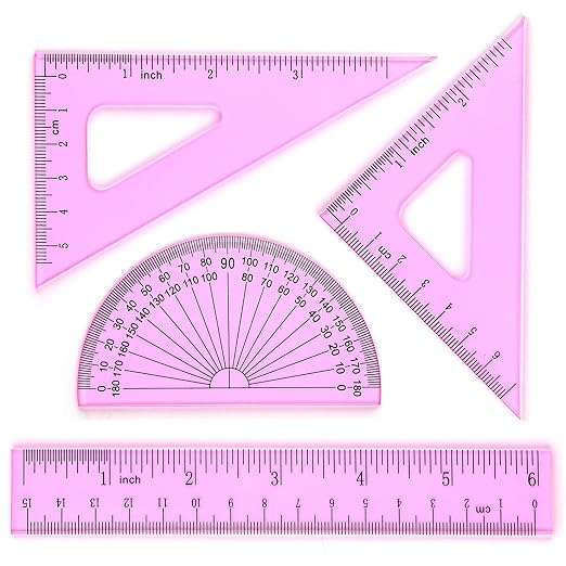 Coopay 6 Inch Math Geometry Tool Plastic Ruler Square Set Includes Straight Ruler, Triangles, Protractor for Student School Office Supplies (Pinkish-Purple)