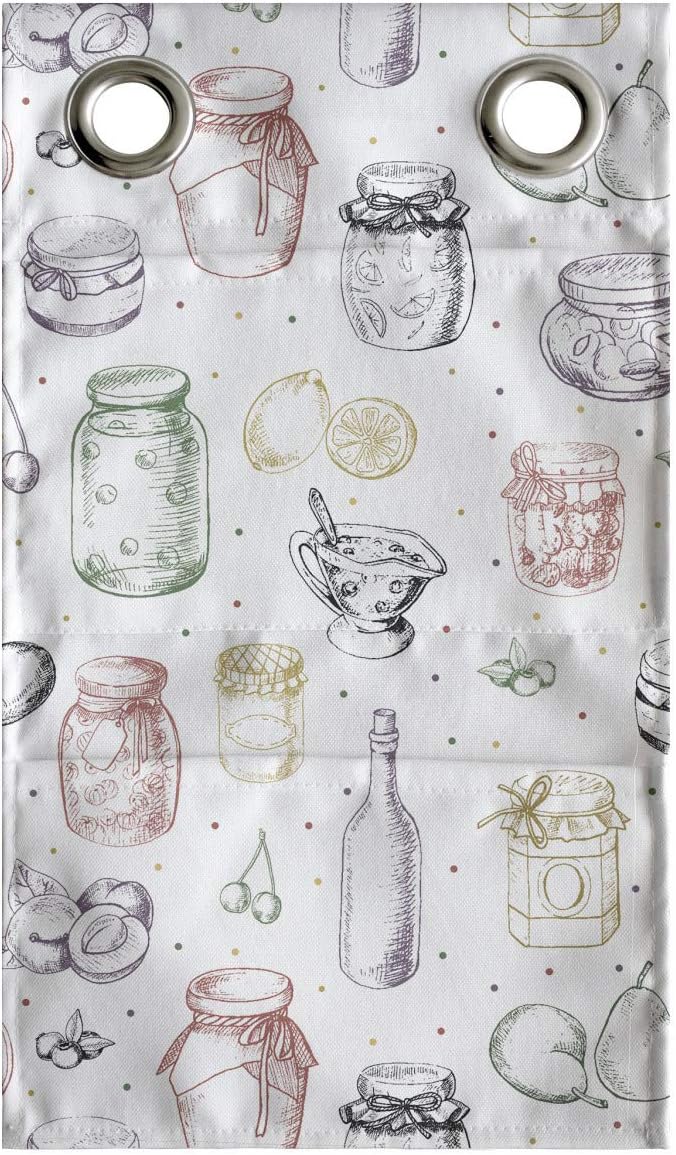 Ambesonne Ingredients Hanging Pocket Organizer, Sketch Colorful Freehand Drawings of Jars Fruits Bottles and Mini Spots, Printed Polyester Storage Bag with Pockets, 9" x 16", White Multicolor