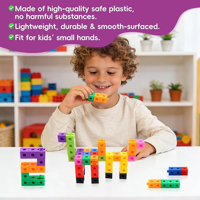 100 Pcs Math Linking Cubes - 10 Colors Connecting Counting Snap Blocks, Math Manipulatives for Early Math & Construction, Educational Toy for Preschool, Kindergarten, Homeschool