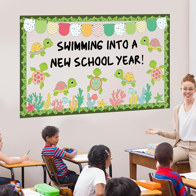 Sea Turtle Bulletin Board Set Ocean Cutout Classroom Decoration Summer Under The Sea Animal Border Wall Decor for Education Learning School Supplies