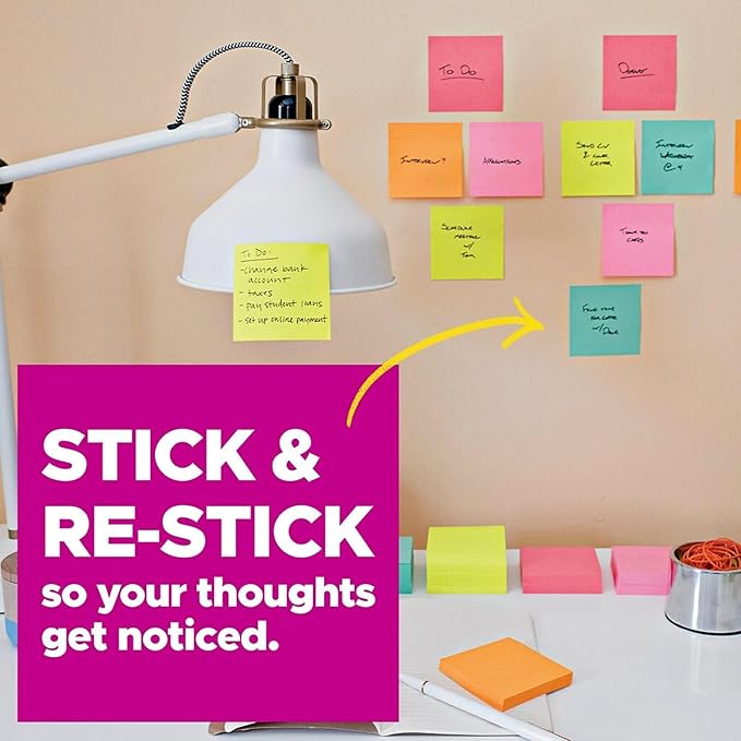 Post-it® Super Sticky Notes, 6 Pads, 4 in x 4 in, 2x the Sticking Power, School Supplies and Office Products, Sticky Notes - 6756SSJOY