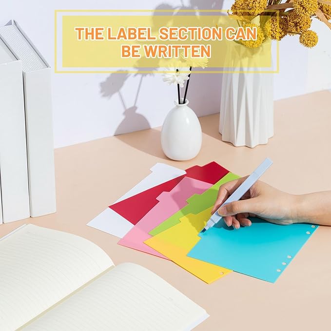 32 Pcs A5 Index Divider 6 Hole Binder Dividers 8.27 x 5.83 Inch 8 Colors Plastic Binder Dividers with Gold Month Stickers for Notebook Loose Leaf Binders Travel Diary Journal Planner